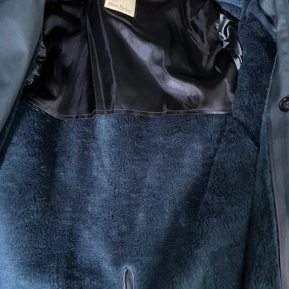 Misty Harbor Trench Coat Mens 42 Regular Blue Solid Double Breasted Belted - Picture 4 of 7